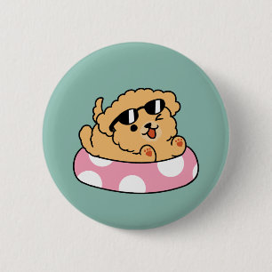 Summer Vibes Dog – Floating Puppy with Sunglasses 6 Cm Round Badge
