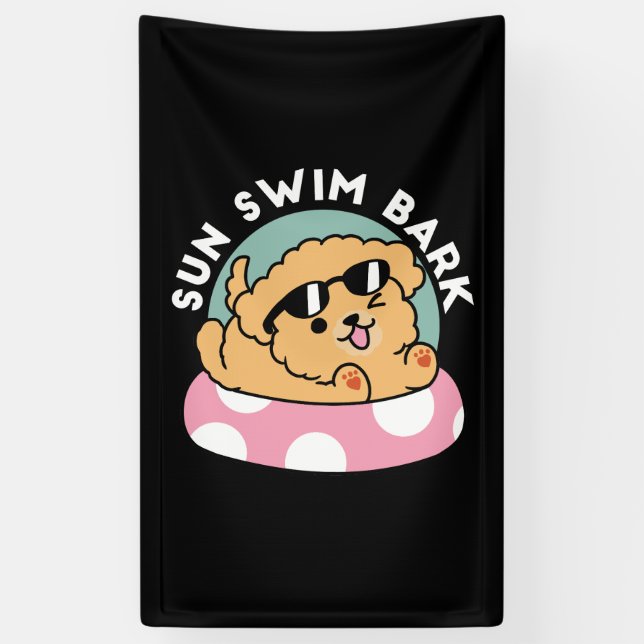 Summer Vibes Dog – Floating Puppy with Sunglasses Banner (Vertical)