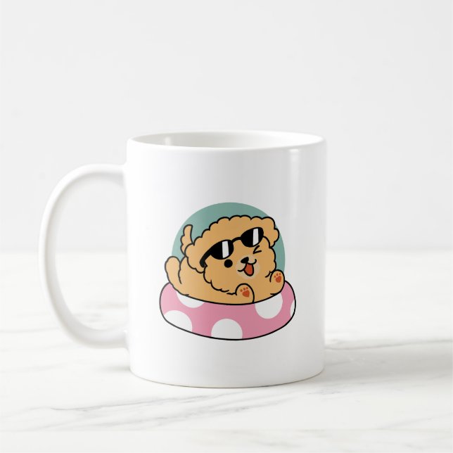 Summer Vibes Dog – Floating Puppy with Sunglasses Coffee Mug (Left)