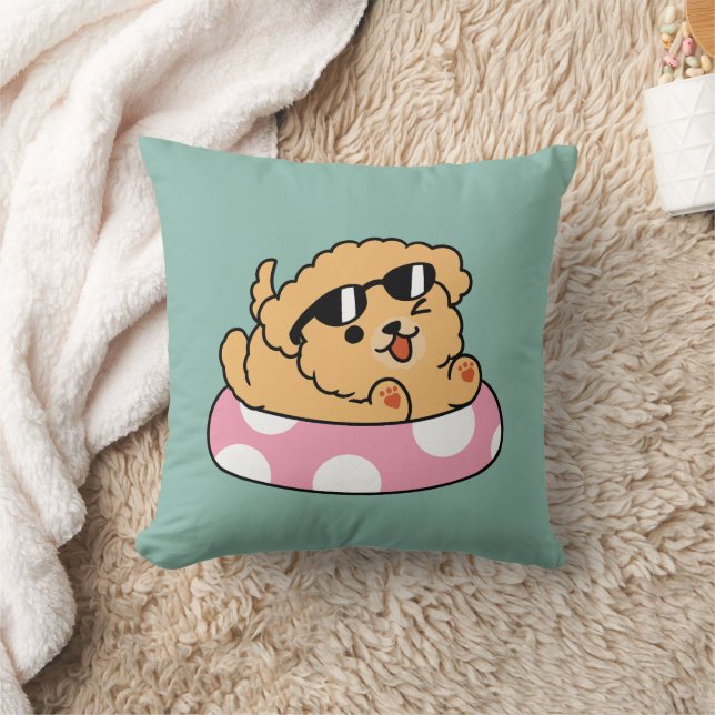 Summer Vibes Dog – Floating Puppy with Sunglasses Cushion (Blanket)