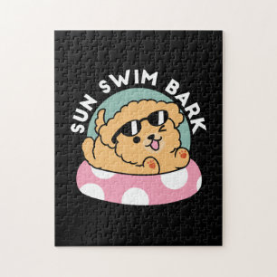 Summer Vibes Dog – Floating Puppy with Sunglasses Jigsaw Puzzle
