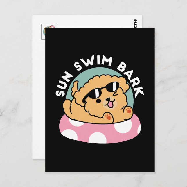 Summer Vibes Dog – Floating Puppy with Sunglasses Postcard (Front/Back)