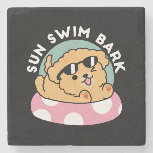 Summer Vibes Dog – Floating Puppy with Sunglasses Stone Coaster