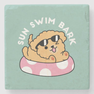 Summer Vibes Dog – Floating Puppy with Sunglasses Stone Coaster