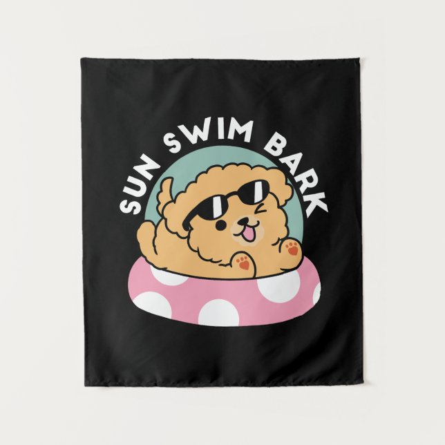 Summer Vibes Dog – Floating Puppy with Sunglasses Tapestry (Front)