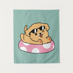 Summer Vibes Dog – Floating Puppy with Sunglasses Tapestry
