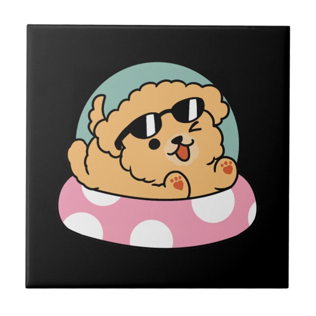 Summer Vibes Dog – Floating Puppy with Sunglasses Tile (Front)