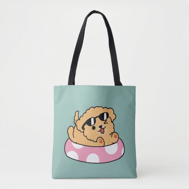 Summer Vibes Dog – Floating Puppy with Sunglasses Tote Bag (Front)