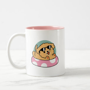 Summer Vibes Dog – Floating Puppy with Sunglasses Two-Tone Coffee Mug
