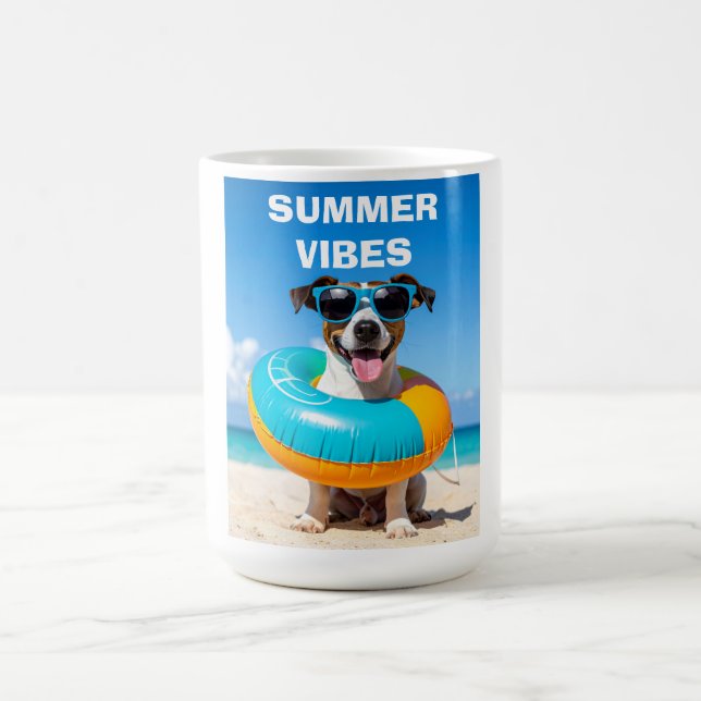 Summer vibes dog on beach coffee mug (Center)