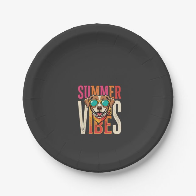 Summer Vibes Dog Sunglasses Paper Plate (Front)