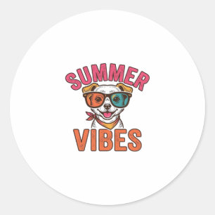 Summer Vibes Dog Sunglasses Vintage Shirt Design_1 Classic Round Sticker