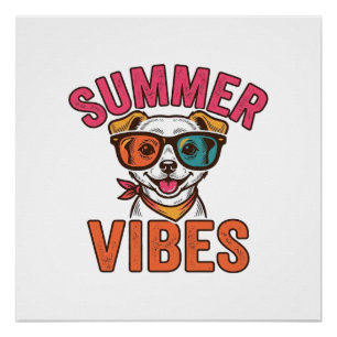 Summer Vibes Dog Sunglasses Vintage Shirt Design_1 Poster