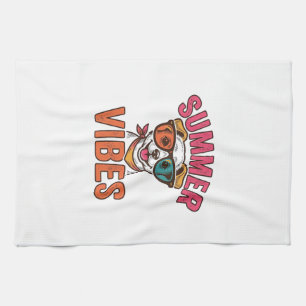 Summer Vibes Dog Sunglasses Vintage Shirt Design_1 Tea Towel