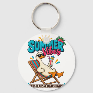 Summer Vibes Duck – Flip Flops & Beach Naps Key Ring
