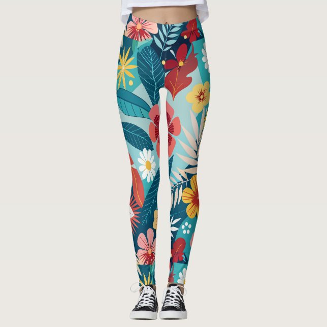 Summer Vibes Floral Custom Pattern Leggings (Front)
