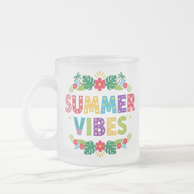 Summer Vibes Floral Design-54504 Hoodie Frosted Glass Coffee Mug (Left)