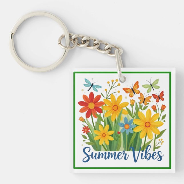 Summer Vibes Floral with Butterflies-64534 Key Ring (Front)