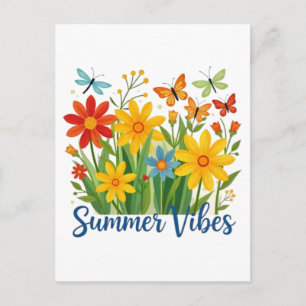 Summer Vibes Floral with Butterflies Holiday Postcard