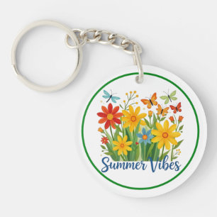 Summer Vibes Floral with Butterflies Key Ring