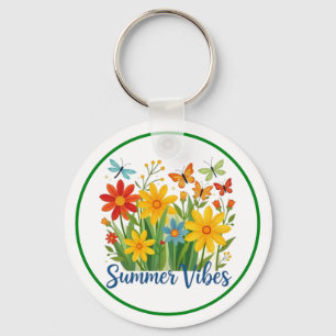 Summer Vibes Floral with Butterflies Key Ring