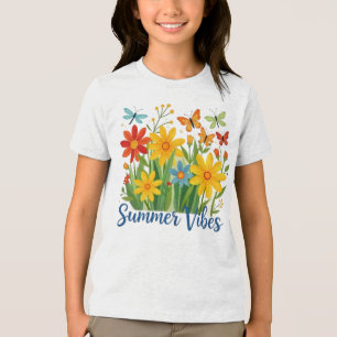 Summer Vibes Floral with Butterflies Tri-Blend Shirt