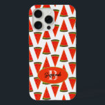 Summer Vibes Fun Watermelon Slices Pattern iPhone 15 Pro Max Case<br><div class="desc">The design features a summer favourite snack watermelon slice pattern with monogram initial letter and template name inside an oval. Personalise the text,   remove one or the other text elem, ent or edit using the design tool to select a font style,  size,  and colour you prefer.</div>