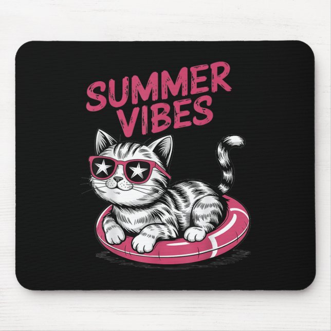 Summer Vibes Funny Cool Cat Pool Float Beach Men W Mouse Mat (Front)