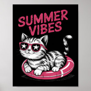 Summer Vibes Funny Cool Cat Pool Float Beach Men W Poster