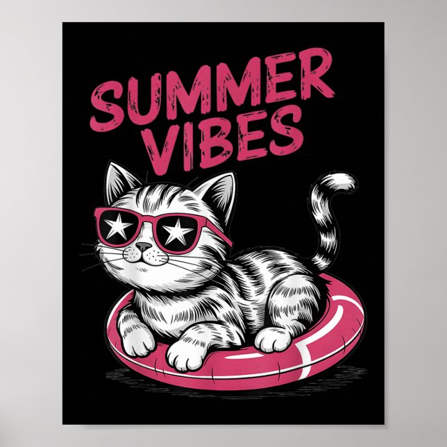 Summer Vibes Funny Cool Cat Pool Float Beach Men W Poster (Front)