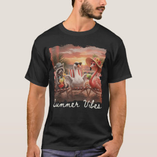 Summer Vibes Funny Racoon Goose Flamingo T-Shirt