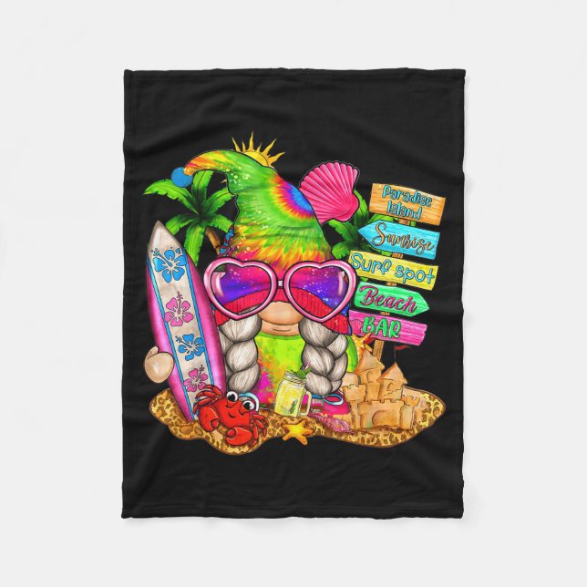 Summer Vibes Gnomes Beach Party Cute Gnome Hello S Fleece Blanket (Front)