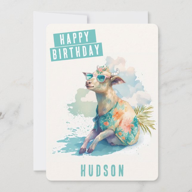 Summer vibes Goat Birthday Card (Front)