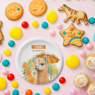Summer vibes Llama -  Birthday Party - Paper Plate