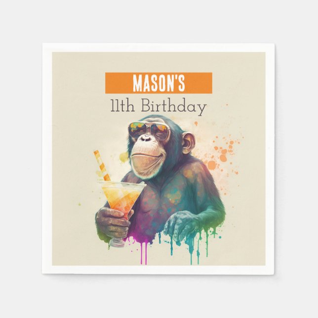 Summer vibes Monkey - Birthday  Napkin (Front)
