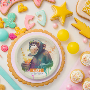 Summer vibes Monkey - Birthday Party - Paper Plate