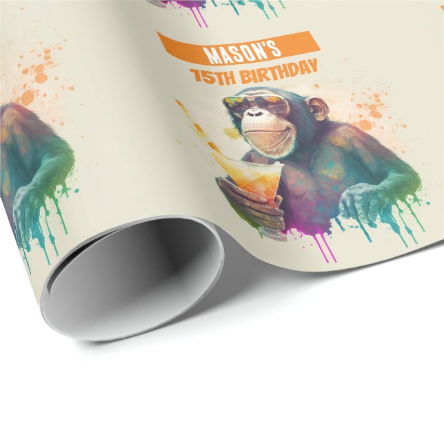 Summer vibes Monkey - Birthday  Wrapping Paper (Roll Corner)