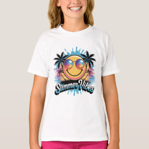 Summer Vibes Neon Smiley Face Colourful Trendy T-Shirt