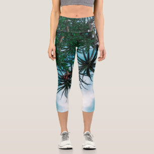 Summer Vibes Palm Tree Cactus Pale Green Capri Leggings