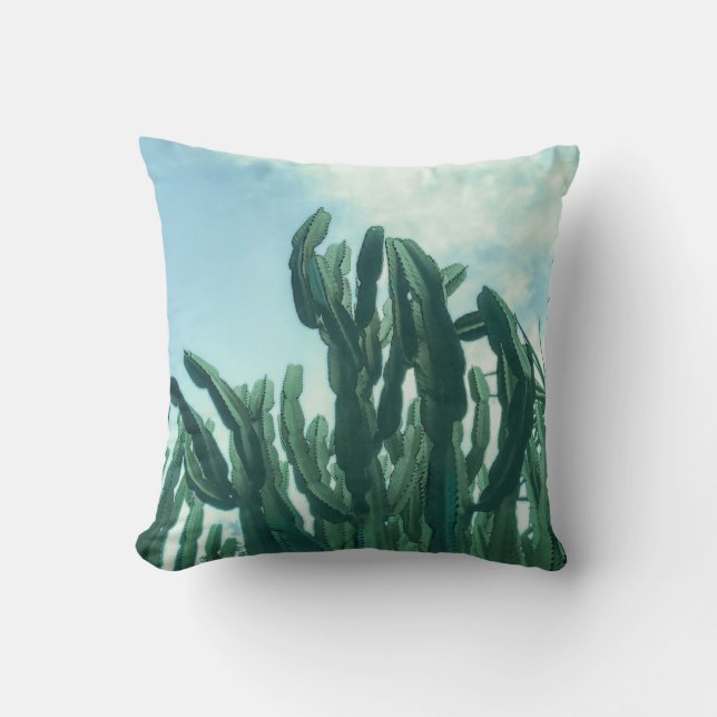 Summer Vibes Palm Tree Cactus Pale Green Cushion (Front)