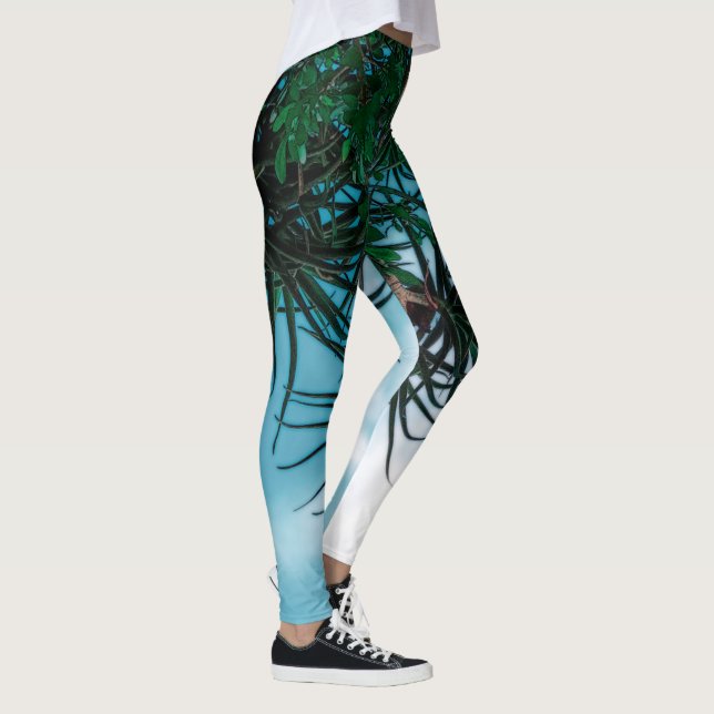 Summer Vibes Palm Tree Cactus Pale Green Leggings (Right)