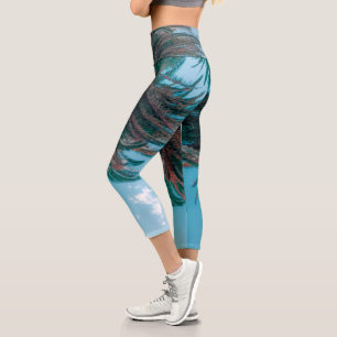 Summer Vibes Palm Tree Leaves Pale Green Capri Leggings