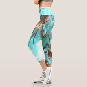 Summer Vibes Palm Tree Leaves Pale Green Capri Leggings