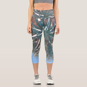 Summer Vibes Palm Tree Leaves Pale Green Capri Leggings