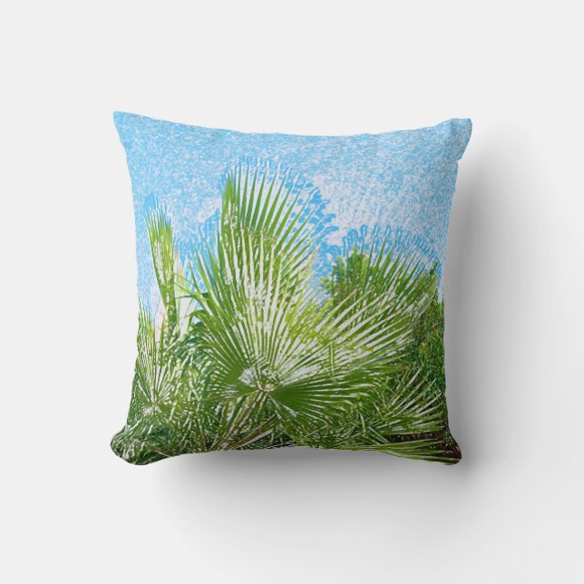 Summer Vibes Palm Tree Leaves Pale Green Cushion (Front)