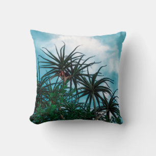 Summer Vibes Palm Tree Leaves Pale Green Cushion