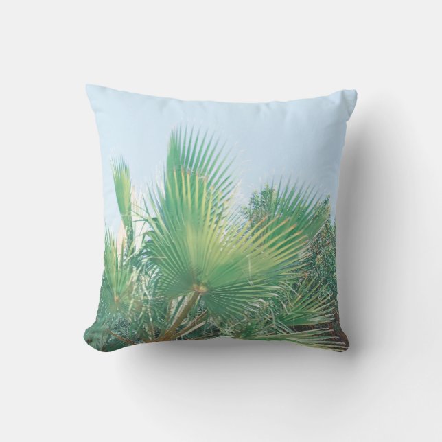 Summer Vibes Palm Tree Leaves Pale Green Cushion (Front)