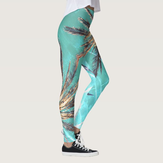 Summer Vibes Palm Tree Leaves Pale Green Leggings (Right)