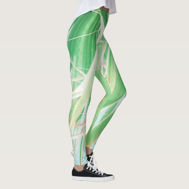 Summer Vibes Palm Tree Leaves Pale Green Leggings (Right)
