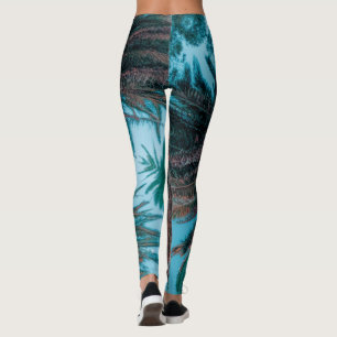 Summer Vibes Palm Tree Leaves Pale Green Leggings